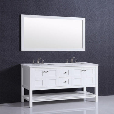 Eviva Glamor 60 in. White Bathroom vanity with Marble Counter-top and Undermount Porcelian Sink Vanity Eviva